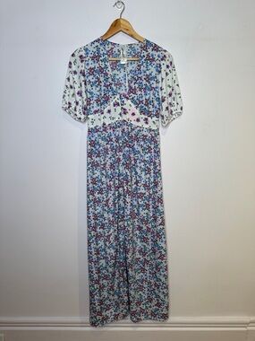 Asos Violet Romance Floral Midi Maternity dress White  Purple & Blue Print size
